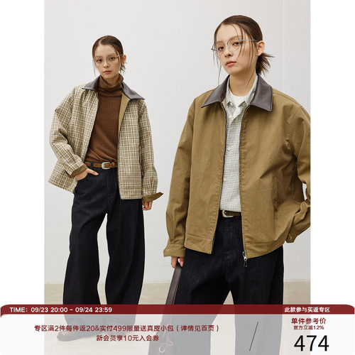 LR MADE 一衣两穿 纯色/格纹 可选夹棉 撞色皮领复古外套夹克
