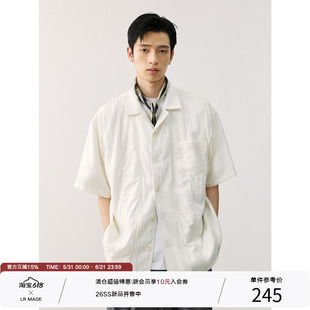 LR MADE 慵懒纱感 拼接肌理 休闲复古 宽松古巴领短袖衬衫