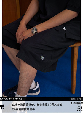 【限时特惠】LR MADE 21SS 简约日系宽松垂感双褶小刺绣抽绳短裤