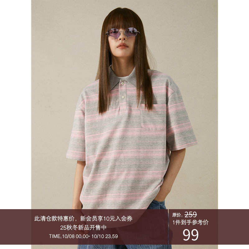 LRMADE24SS古着感条纹POLO衫