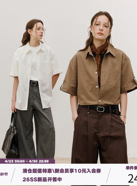 LR MADE 26SS 翻折袖口袢扣 莱赛尔亚麻混纺 复古工装短袖衬衫