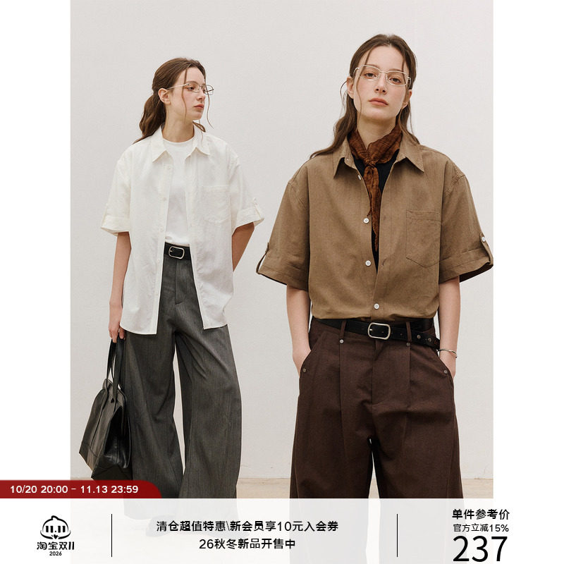 LR MADE 26SS 翻折袖口袢扣 莱赛尔亚麻混纺 复古工装短袖衬衫