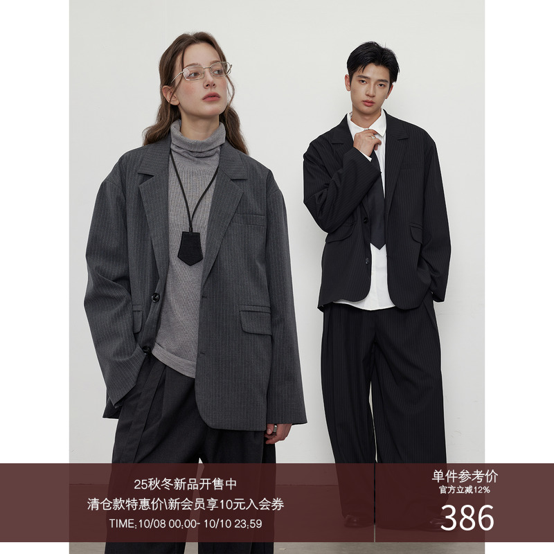 LR MADE 25AW 高品质细条纹路TR  微廓形平驳领通勤西装夹克外套