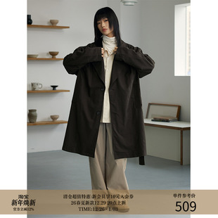 简约飘带廓形磨毛感平驳领长款 莱赛尔羊毛混纺 23AW 大衣 MADE
