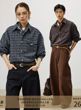 LR MADE 25AW T形袋盖 重磅羊毛 复古氛围感格纹磨毛长袖格子衬衫