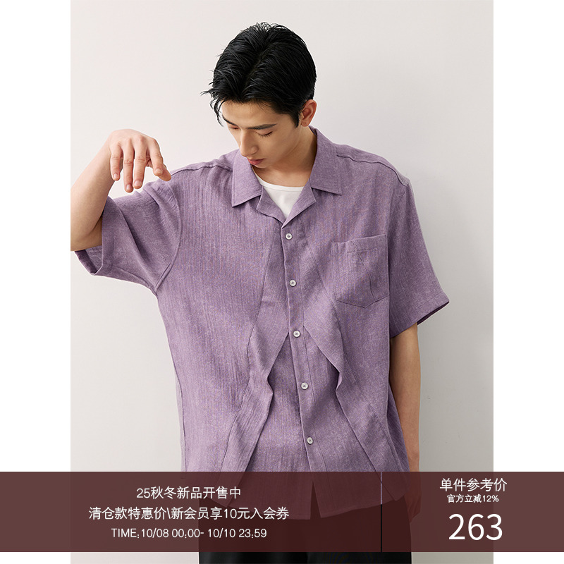 LR MADE 25SS 三角活片刀褶 印染纹路 慵懒感古巴领休闲短袖衬衫