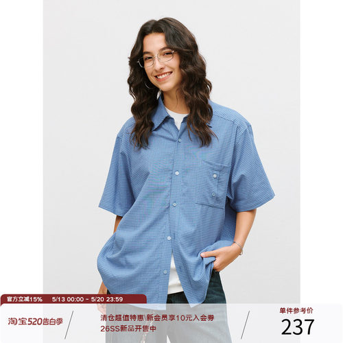 LR MADE 26SS 撞色拼扣 错位贴袋 色织格纹 复古格子宽松短袖衬衫