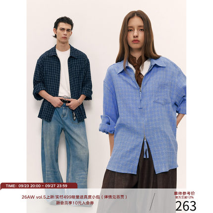 LR MADE 26AW 褶皱感格纹 抗皱易打理 双头拉链格子长袖衬衫