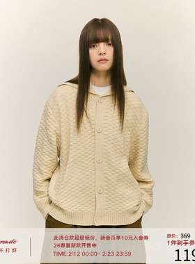 LR MADE 24AW 立体格纹提花 大翻领高领 慵懒保暖开衫毛衣针织衫