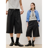 MADE 宽松休闲简约复古七分短裤 26SS 灰黑细条纹 复合挺括TR