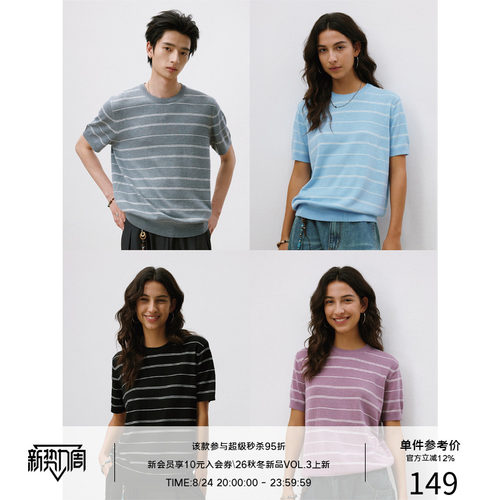 LR MADE 26SS 夏季桑蚕丝羊毛混纺 袖口下摆收紧针织条纹短袖T恤