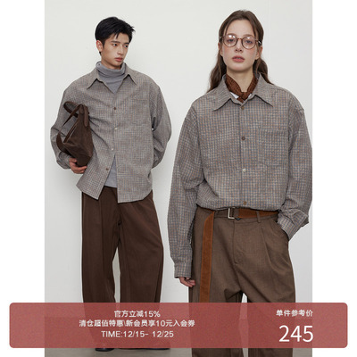 LR MADE 25AW 渐变色纽扣 大地色系 微泡泡肌理 复古长袖格纹衬衫