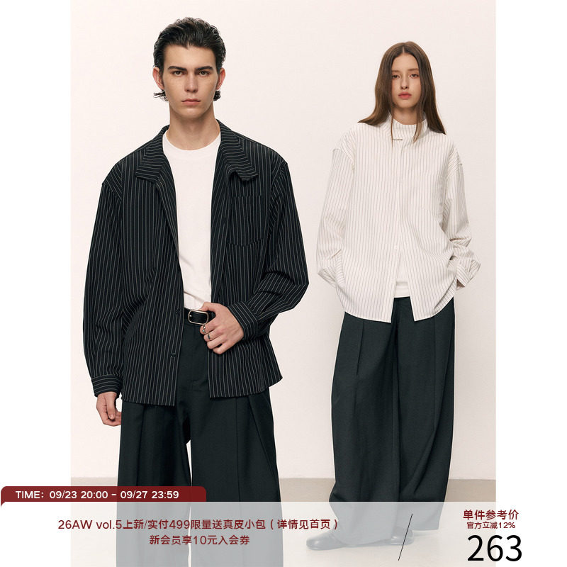 LR MADE 26AW 哈灵顿立领 抗皱易打理肌理感TR 休闲条纹长袖衬衫图片