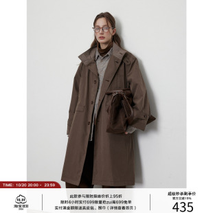 LR MADE 复古立领撞色格纹 慵懒廓形 中长款A字型风衣外套