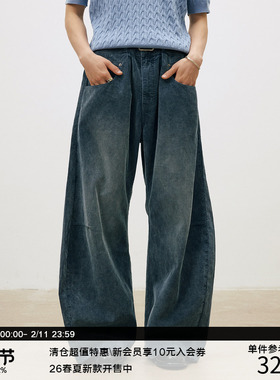 LR MADE 26SS 做旧灯芯绒 同色马骝 复古褶位弯刀休闲牛仔长裤