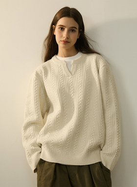 LR MADE 24AW  小V领口 肌理提花 慵懒氛围感保暖针织衫毛衣