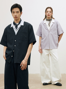 LR MADE 26SS 撞色双层领 外层深V领 假两件古巴领抗皱短袖衬衫