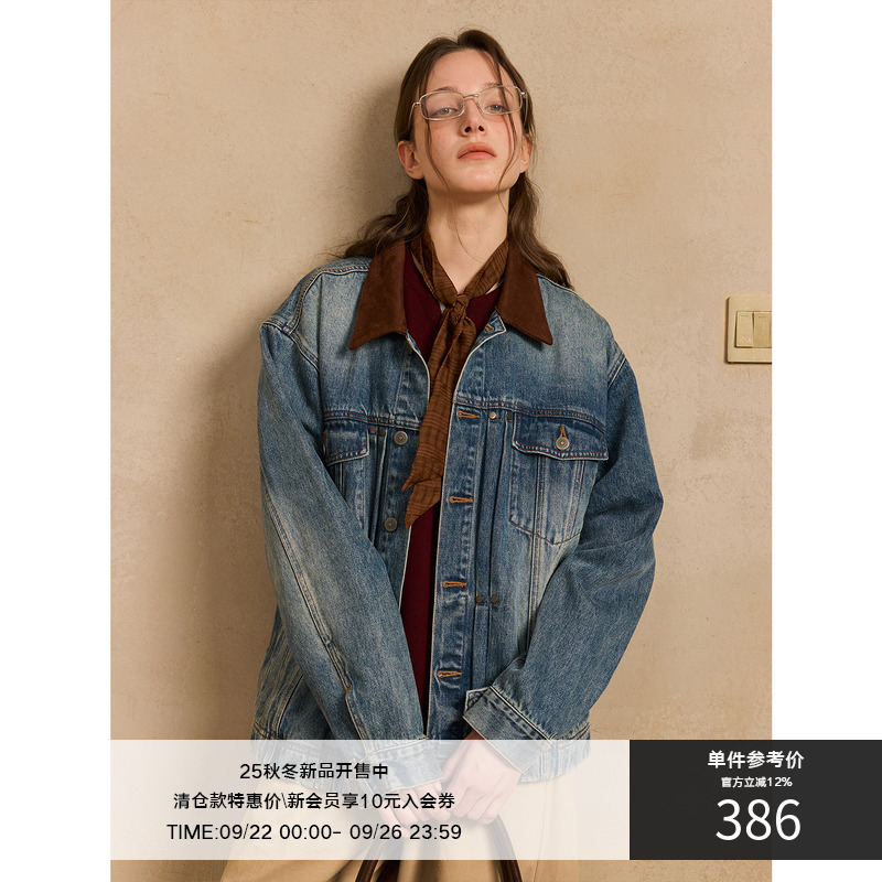 LR MADE 25AW 撞色麂皮领 多重水洗做旧 复古双袋牛仔外套夹克