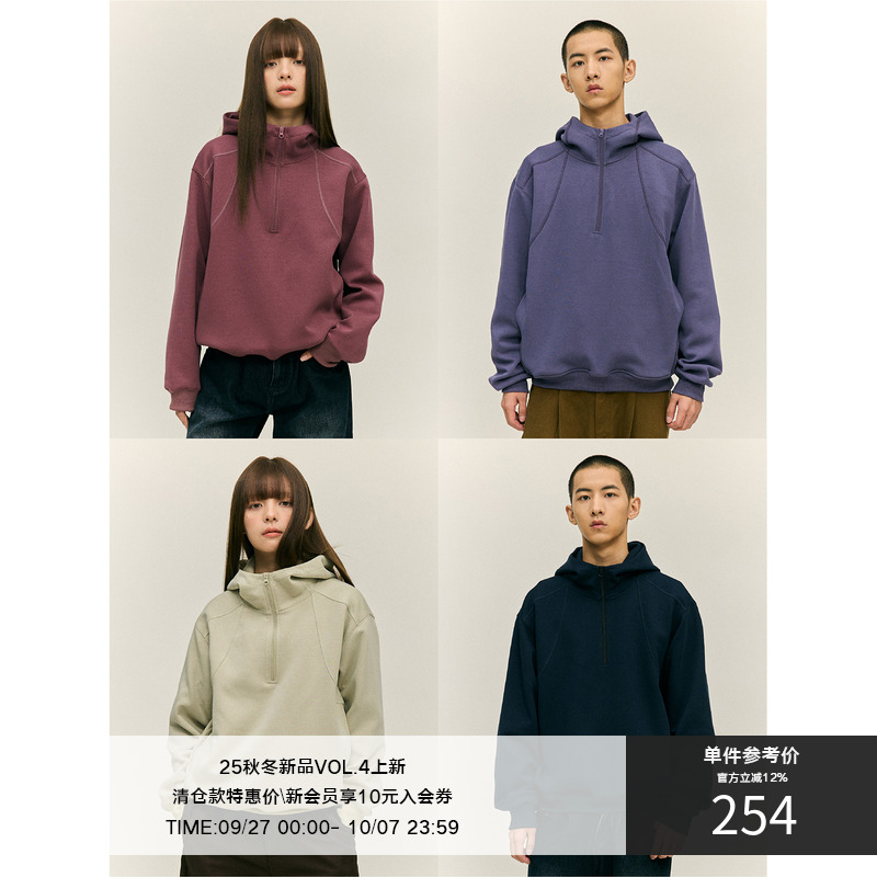 LR MADE 24AW 弧形哈梭线cleanfit 太空棉半拉链运动户外连帽卫衣