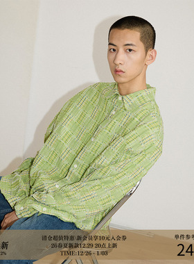 LR MADE 24AW 不规则破坏感流苏色织格子 廓形休闲慵懒感长袖衬衫