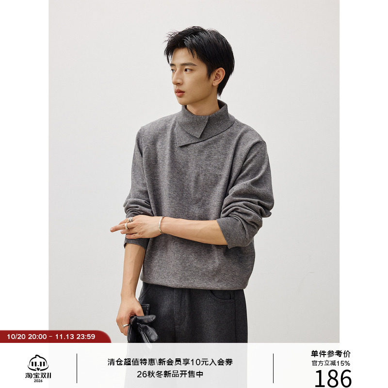LR MADE 异形立翻双层领 保暖羊毛 长袖打底高领毛衣针织衫