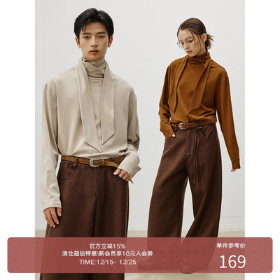 LR MADE 25AW 多造型长飘带 不规则领口 保暖长袖高领打底衫T恤