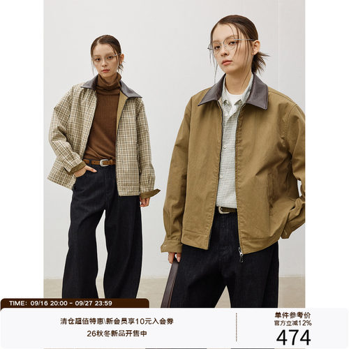 LR MADE 一衣两穿 纯色/格纹 可选夹棉 撞色皮领复古外套夹克