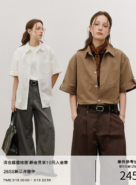 LR MADE 26SS 翻折袖口袢扣 莱赛尔亚麻混纺 复古工装短袖衬衫