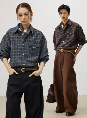 【超级年货节】LR MADE T形袋盖 重磅羊毛 复古格纹磨毛长袖衬衫