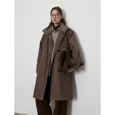 LR MADE 25AW 复古立领撞色格纹 慵懒廓形 中长款A字型风衣外套