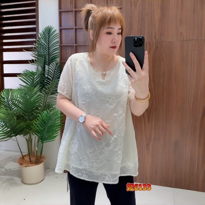 妃儿红夏季新款大码蕾丝短袖上衣