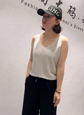 女权贵族3957夏季新款欧货百搭满钻背心加大码女装胖妹妹百搭坎袖