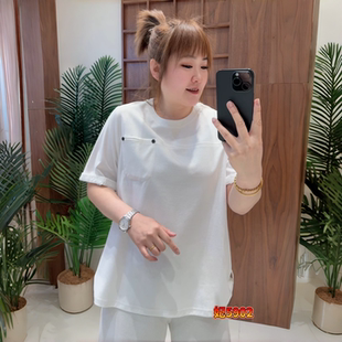 女装 T恤加大码 胖妹妹上衣女 欧货减龄圆领短袖 妃儿红5902春夏新款