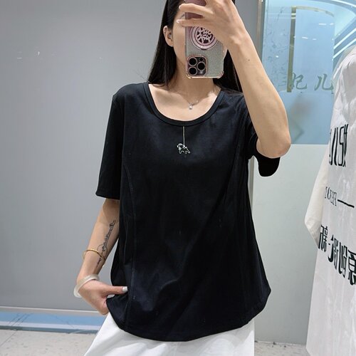 妃儿红秋季新款大码百搭短袖衫女