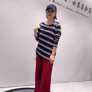 胖妹妹气质衫 5413芮娜依莲年货春款 女装 加大码 百搭上衣 欧货撞色衫