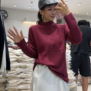 女装 妃儿红3891冬季 加大码 欧货针织打底衫 胖妹妹百搭减龄上衣 新款