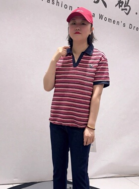 天骄一生水26329初夏新款欧货条纹短袖加大码女装胖妹妹百搭衫女
