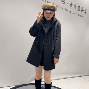 芮娜依莲9125秋冬款欧货一手长毛呢外套加大码女装胖妹妹显瘦上衣