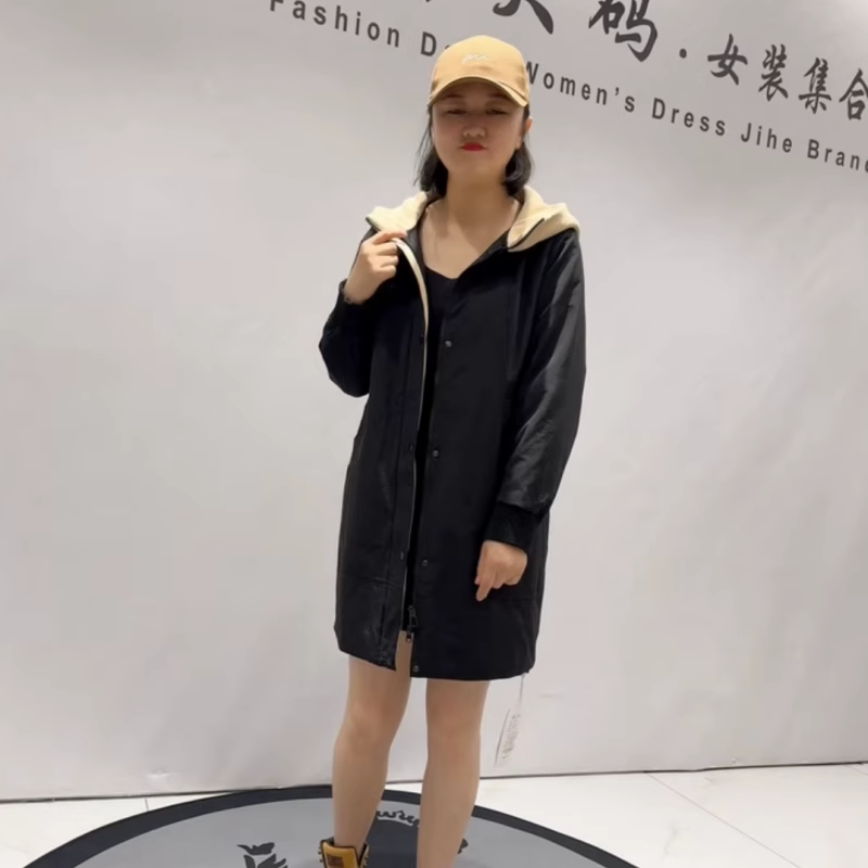天娇一生水秋冬中长款连帽薄棉服