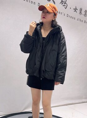 天娇一生水冬新款大码连帽薄棉服