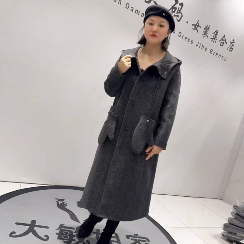 芮娜依莲冬新款大码长款羊绒大衣