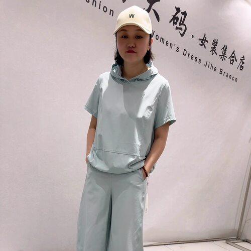 天娇一生水初夏新款大码连帽短袖