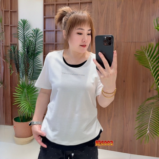 新款 女装 欧货减龄假两件短袖 加大码 胖妹妹上衣 衫 妃儿红6002夏季