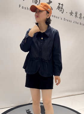 女权贵族初秋新款大码拼牛仔衬衫