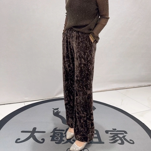 芮娜依莲5482秋季新款欧货褶皱丝绒裤加大码女装胖妹妹显瘦气质裤