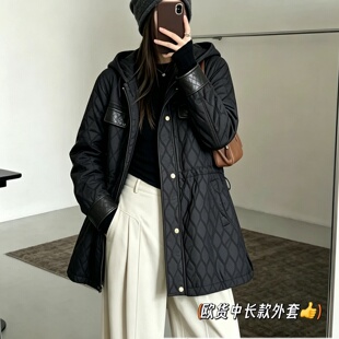 妃儿红7303初冬新款欧货一手长薄棉外套加大码女装胖妹妹显瘦上衣