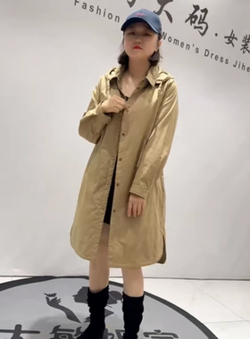25976天骄一生水初冬新品洋气显瘦带腰带风衣式薄棉服外套加大码
