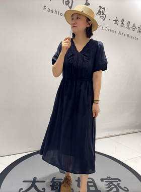 女权贵族31011夏季新款欧货麻料连衣裙加大码女装胖妹妹显瘦裙子
