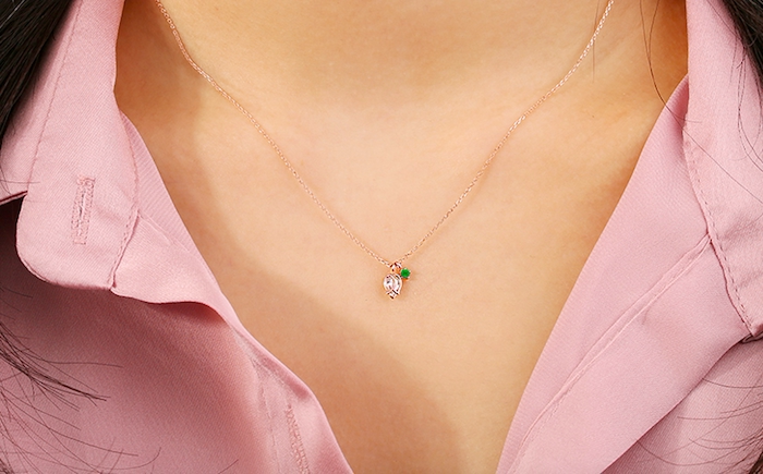 张欣仪韩国直邮lloyd专柜代购10k金镶嵌诞生石玫瑰花瓣锁骨女项链