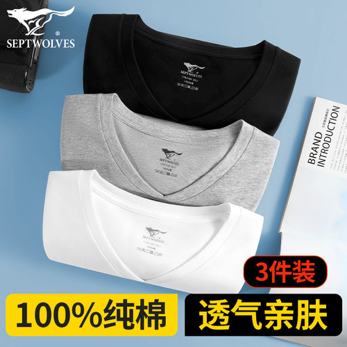 3件七匹狼100%纯棉短袖T恤男夏款